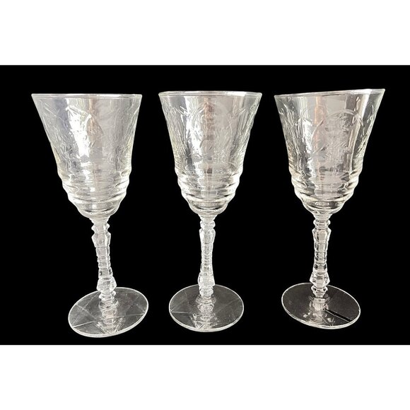 VTG 1950s Set/3 Libbey Rock Sharpe Water Goblets Normandy 3005 Stem 8”H Barware - Picture 1 of 4